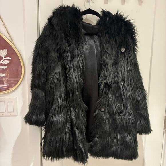 NWT Spirit Hoods Black Faux Fur Coat Black Wolf Sz XS - Picture 3 of 10